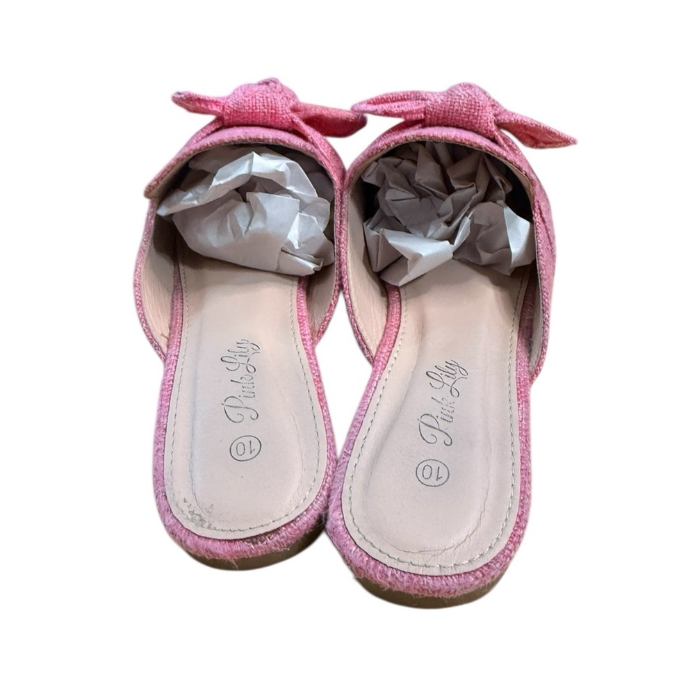 Pink Lily Pink Bow Pointed Toe Mules Tweed Size 10 - Picture 10 of 13